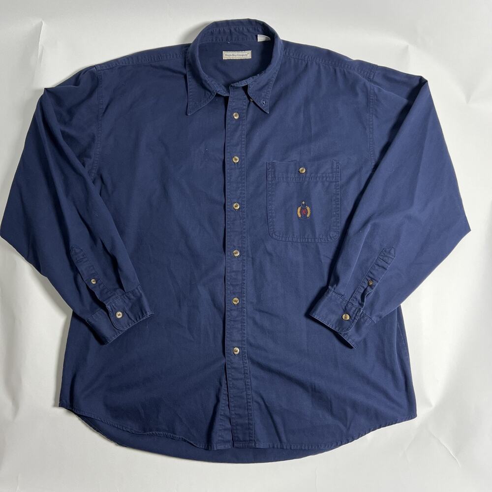 Bugle Boy Company Vintage Men's Collard Dark Blue Button Long Sleeve Shirt XL